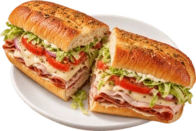 A sub sandwich cut in half