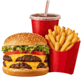 A burger, fries and a soda