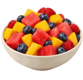 A bowl of cut fruit